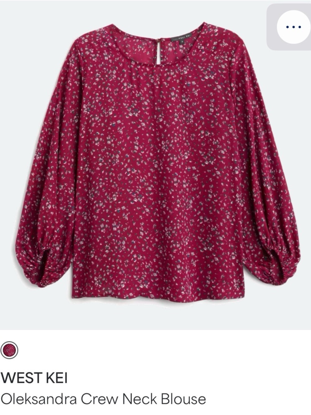 West Kei Berry Floral Balloon-Sleeve Blouse size L NWT